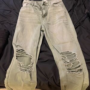 Stylish Olive Green Distressed Women's Pants